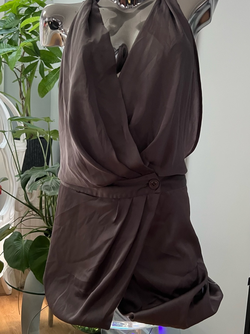 Gracia Chocolate Brown Halter Wrap Romper